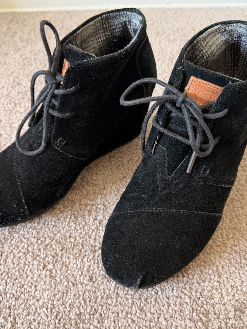 TOMS black suede lace-up desert wedge ankle booties